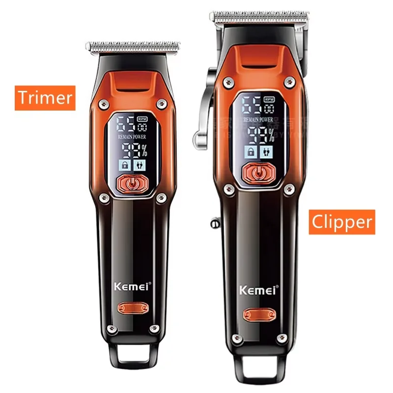 Aparador de Cabelo Profissional Kemei: Máquina Elétrica Recarregável - bateria de Lítio para Barba e Cabelo Masculino