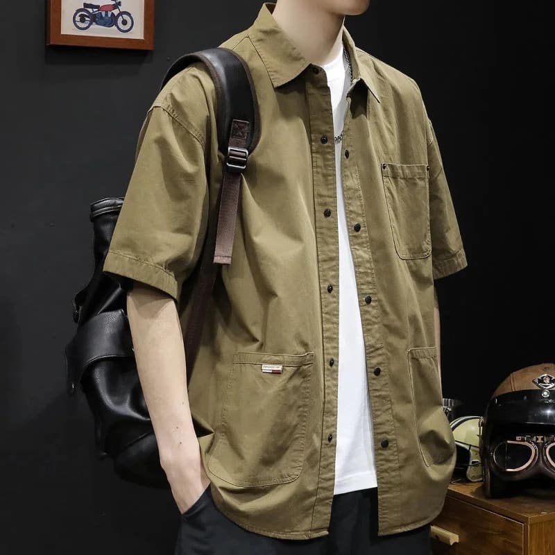 Camiseta de manga curta masculina na moda marca na moda camisa verão casual roupas de trabalho solto verão na moda