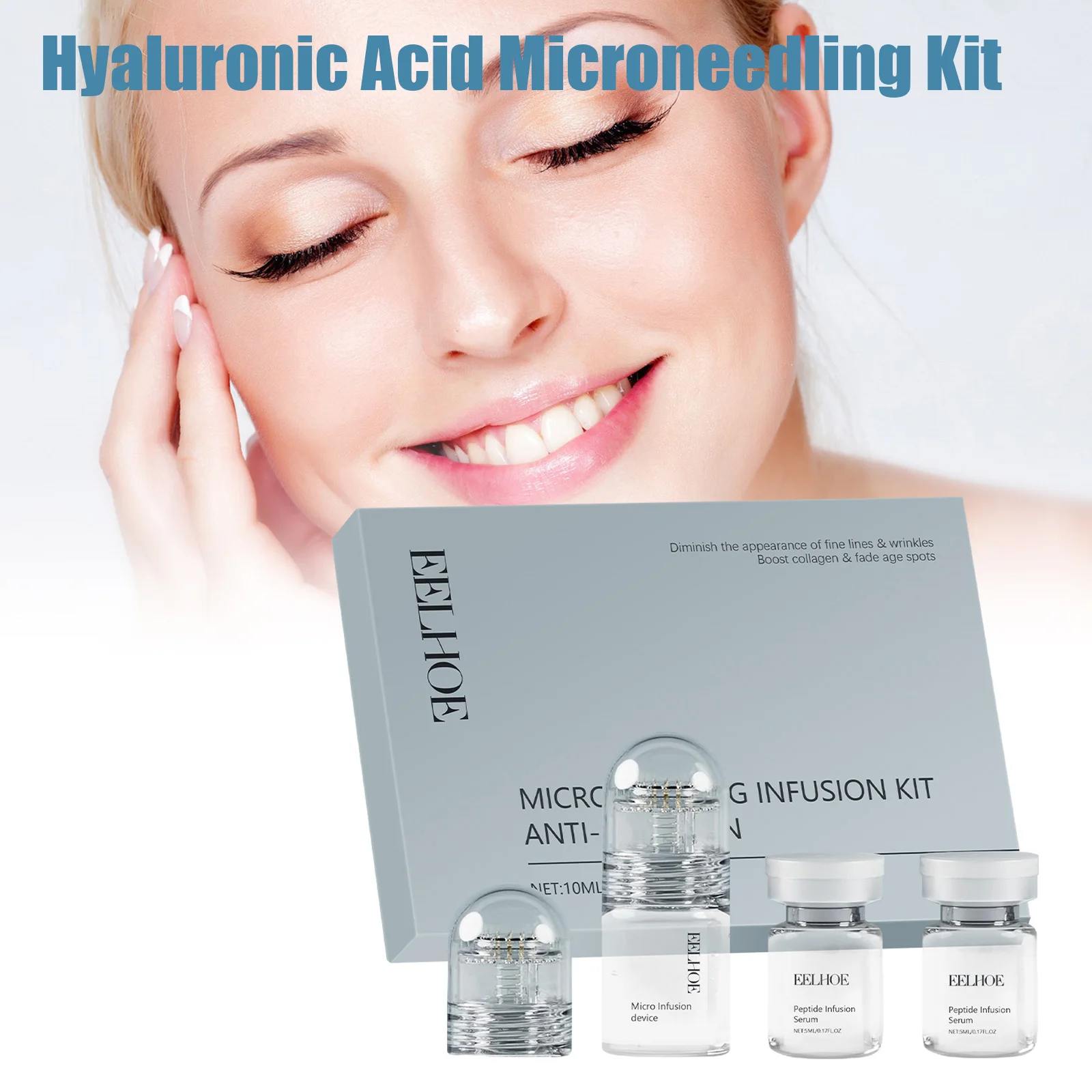 Kit Facial de Ácido Hialurônico: Sérum Hidratante com Rolo, Delicado, Firmador, Suavizante e Nutritivo para Cuidados Diários da Pele