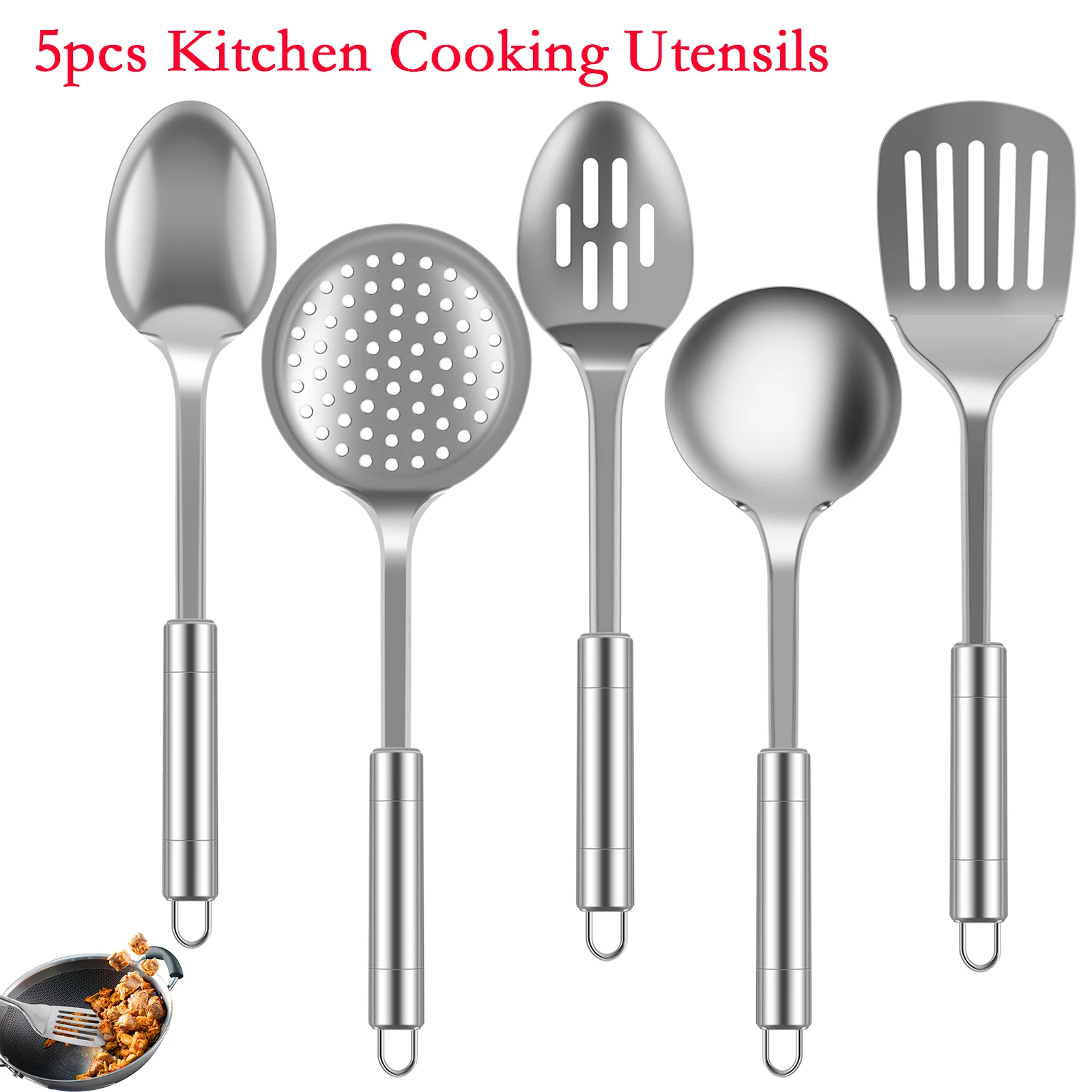 Conjunto de utensílios de cozinha, 5 peças, pá de aço inoxidável, colher de sopa, espátula, utensílios de cozinha, utensílios de cozinha