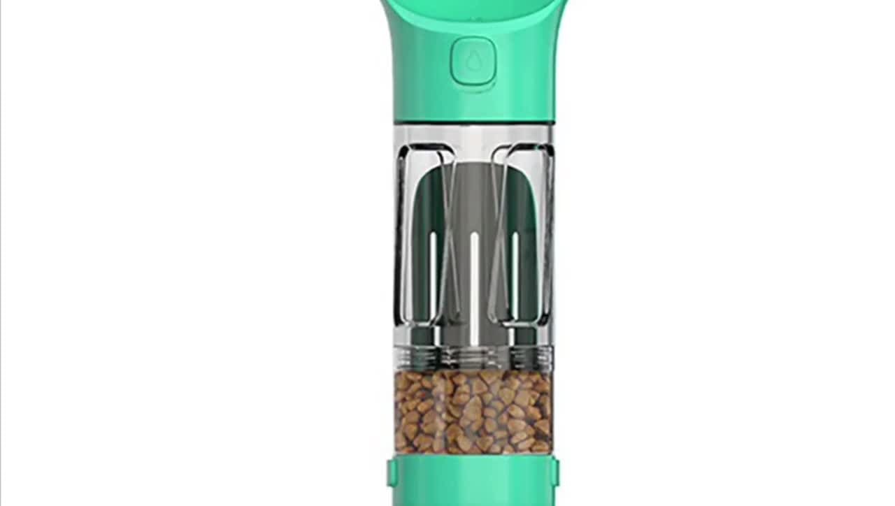 Garrafa Pet Bebedouro Cachorro portátil Viagens e Passeios Cães Gatos com porta ração, agua e saquinho