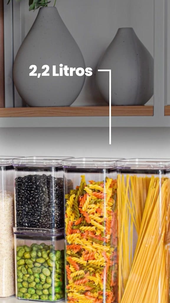 Escolha Seu Kit Potes Herméticos para Mantimentos de Cozinha Alimentos Armário Acrílico Plástico