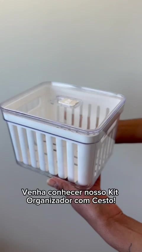 Organizador de Geladeira 3,8 Litros Cesto Com Tampa Multiuso Alimentos Verduras e Vegetais