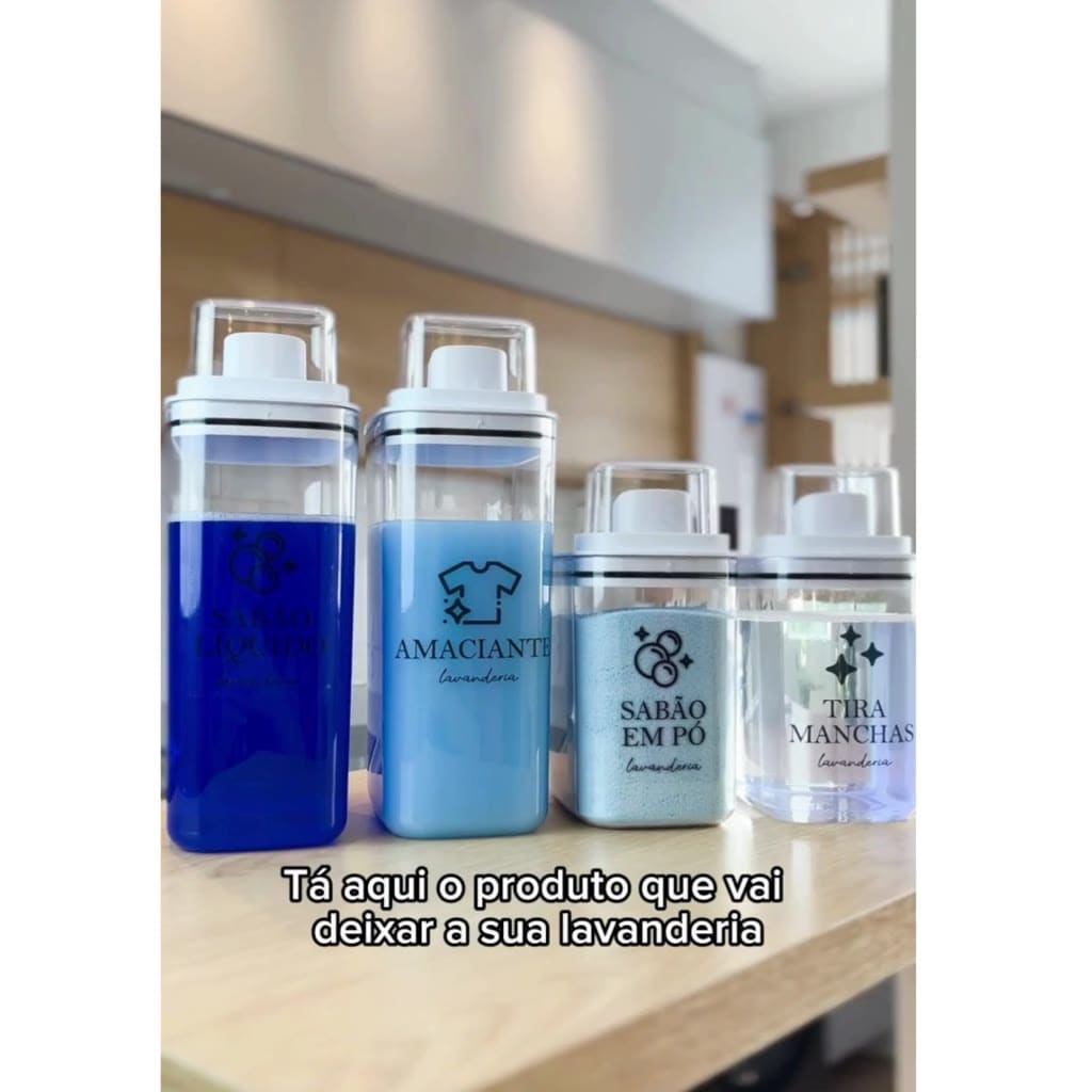 Dispensers Lavanderia 1,5L e 2,3L - Amaciante, Sabão em Pó, Sabão Líquido, Tira Manchas kit/individ