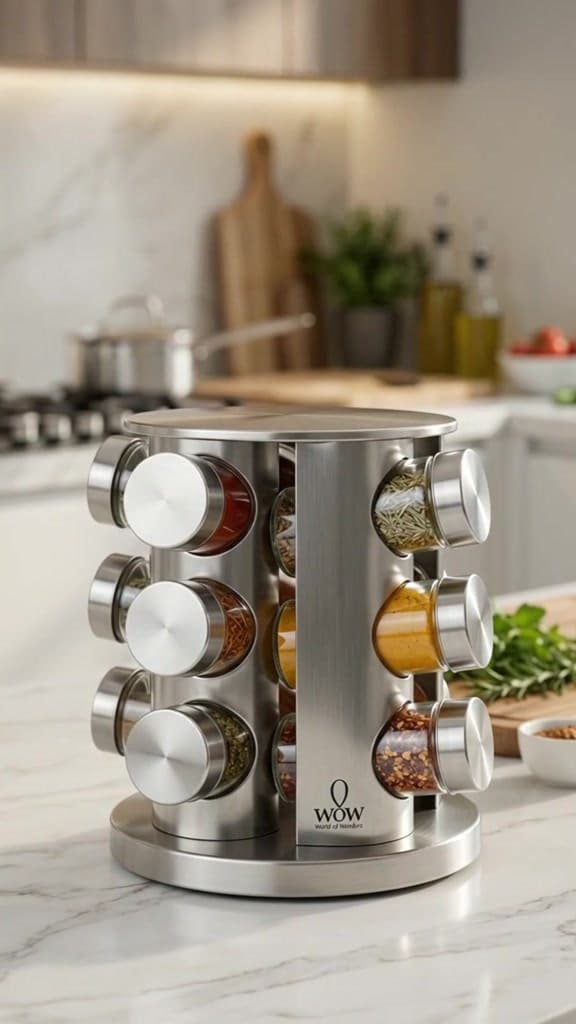 Porta Temperos Giratório Inox Premium 12 Potes de Vidro