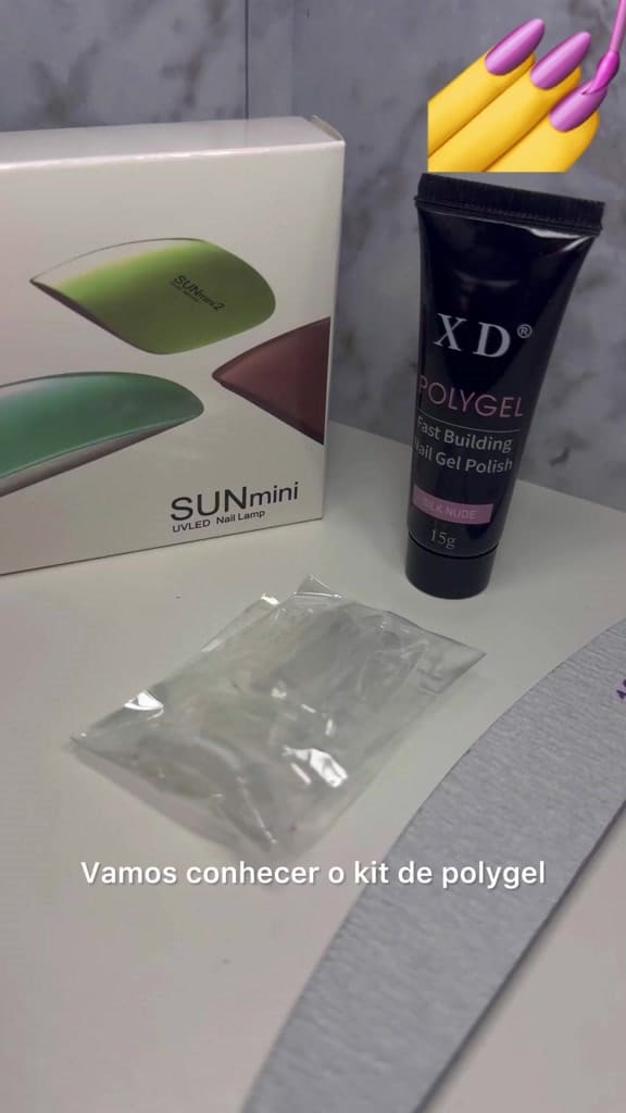 Kit Alongamento Poligel Polygel + Molde F1 + Lixa + Mini Cabine De Unha
