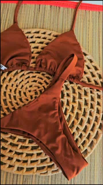 Biquíni Cortininha + calcinha marquinha de fita bronze Marrom Chocolate | perola | preto ,Tecido Premium