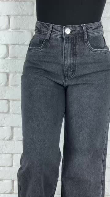 calça Jeans wide leg grafite feminina empina bumbum de alta qualidade