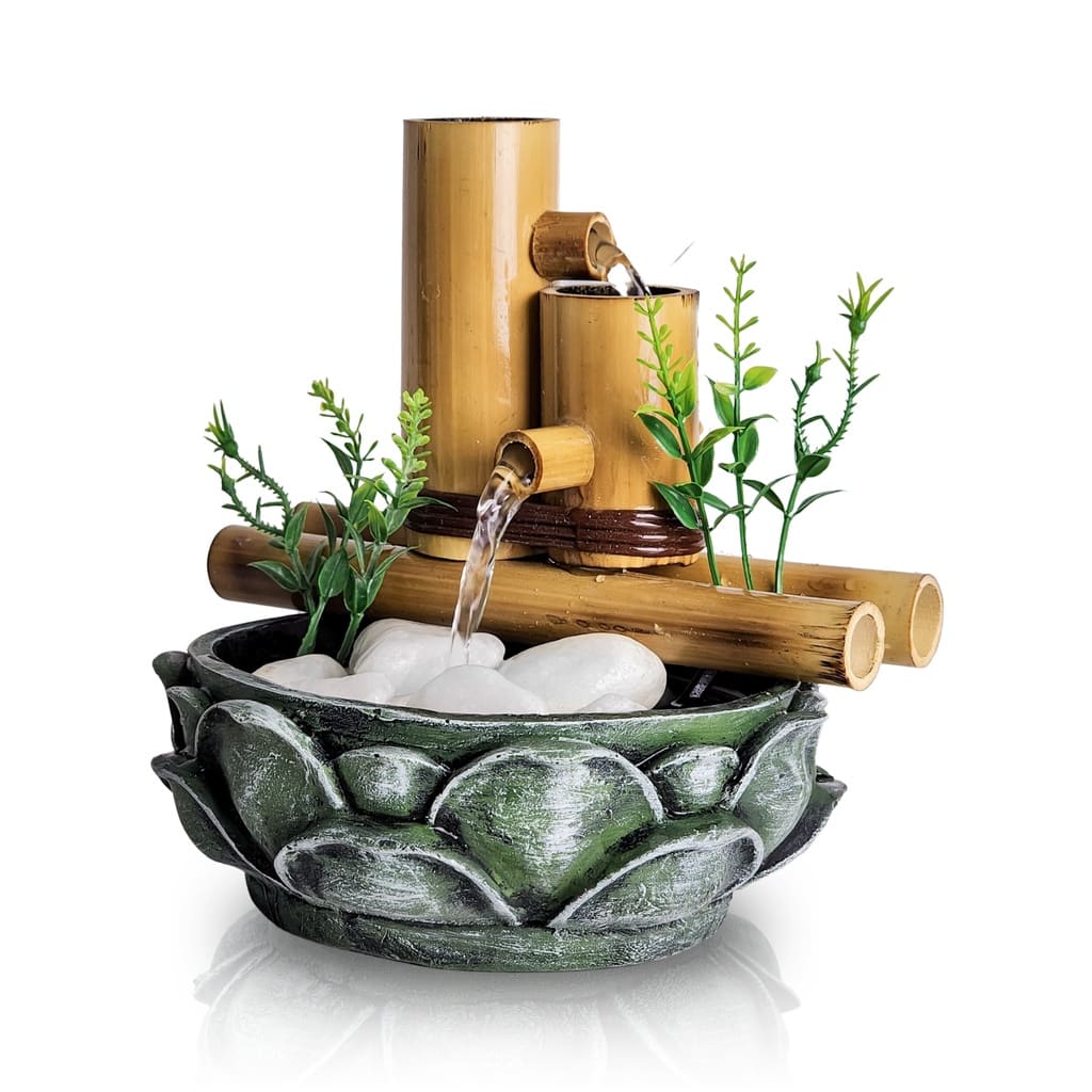 Fonte de Água Decorativa em Bambu – Cascata com Flor de Lótus