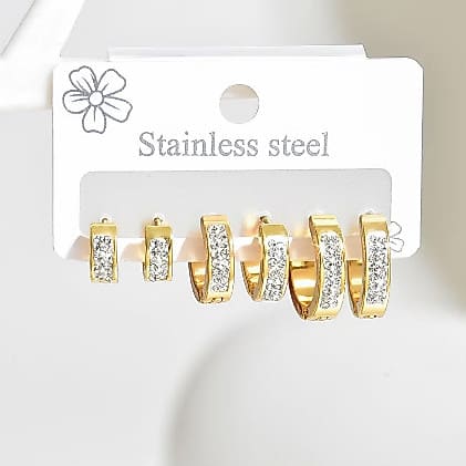 D-INNOVATE Conjunto De Brincos De Aço Inoxidável Com 6 Peças , Joias Vintage Destaque De Diamante