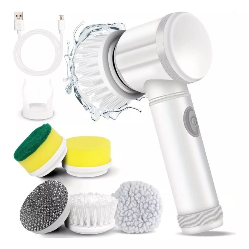 Escova de Limpeza Elétrica 5 em 1 Sem Fio – Limpador Multiuso Prático com 2 Cabeças Extras