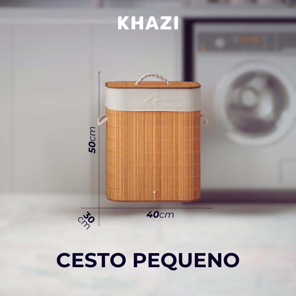 Cesto De Roupa Suja Bambu 72 Litros Lavanderia Com Tampa e Alças Forrado Grande Organizador Banheiro