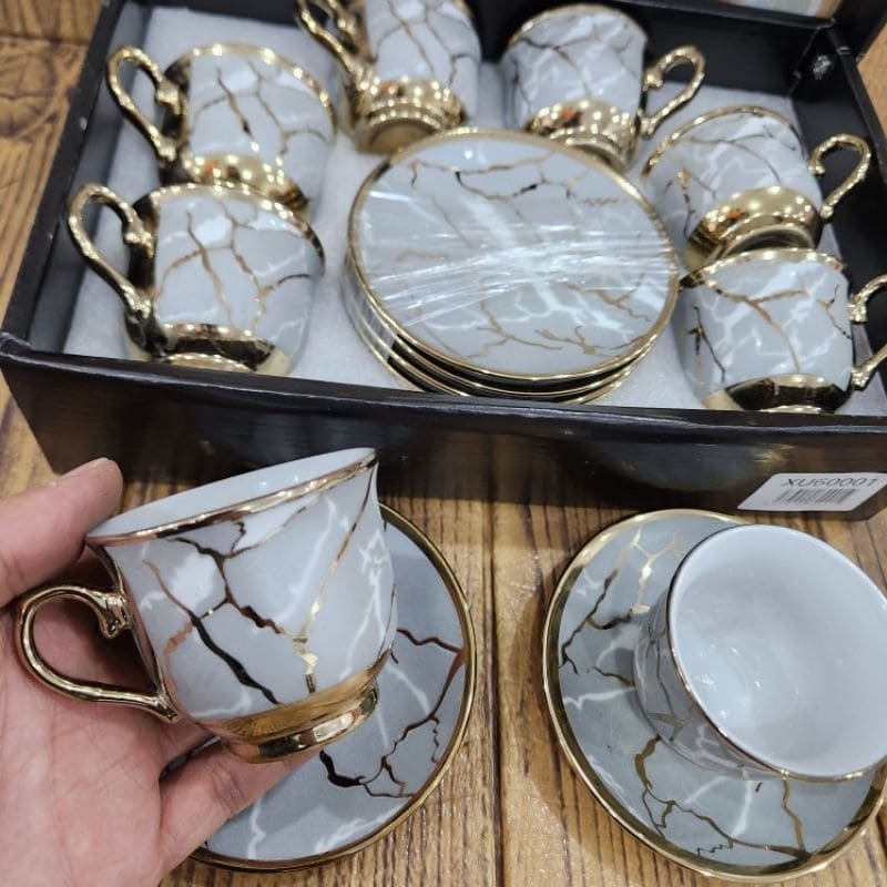 Jogo de Xícaras para Café em Cerâmica 90ml com Pires – Kit Completo 12 Peças