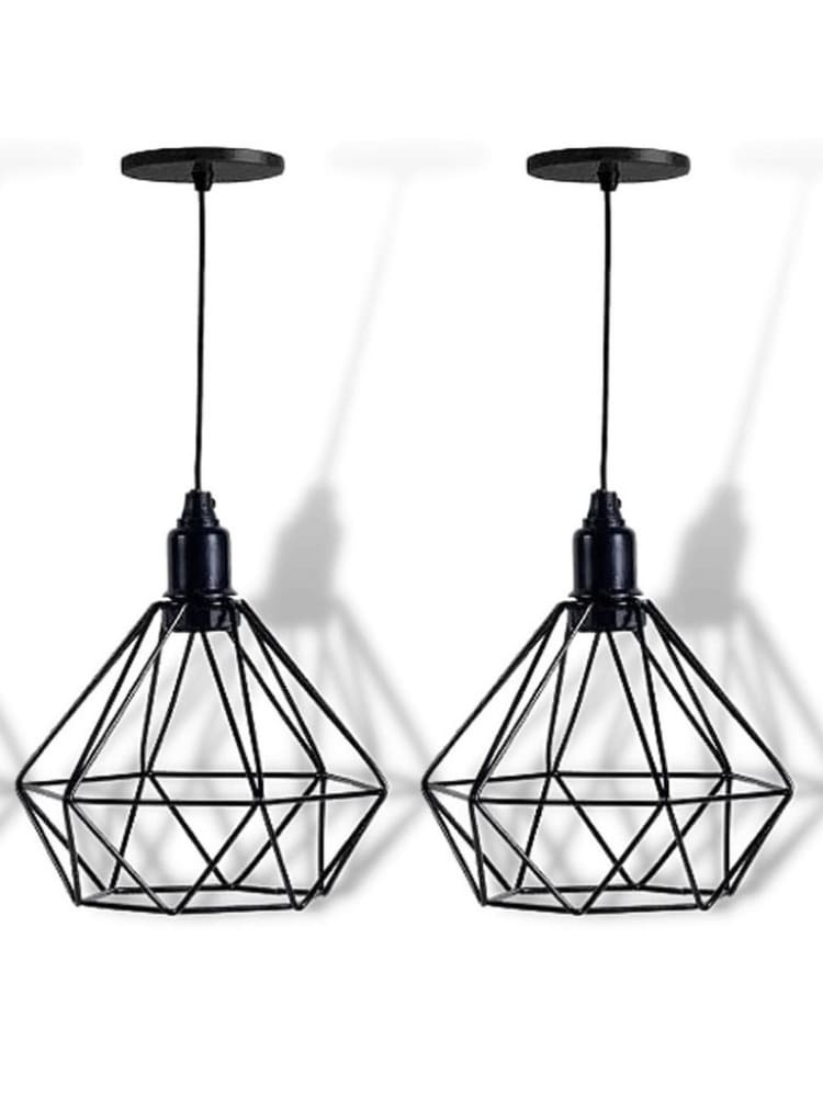 Kit 2 Pendente Lustre Luminária Aramado Diamante Preto