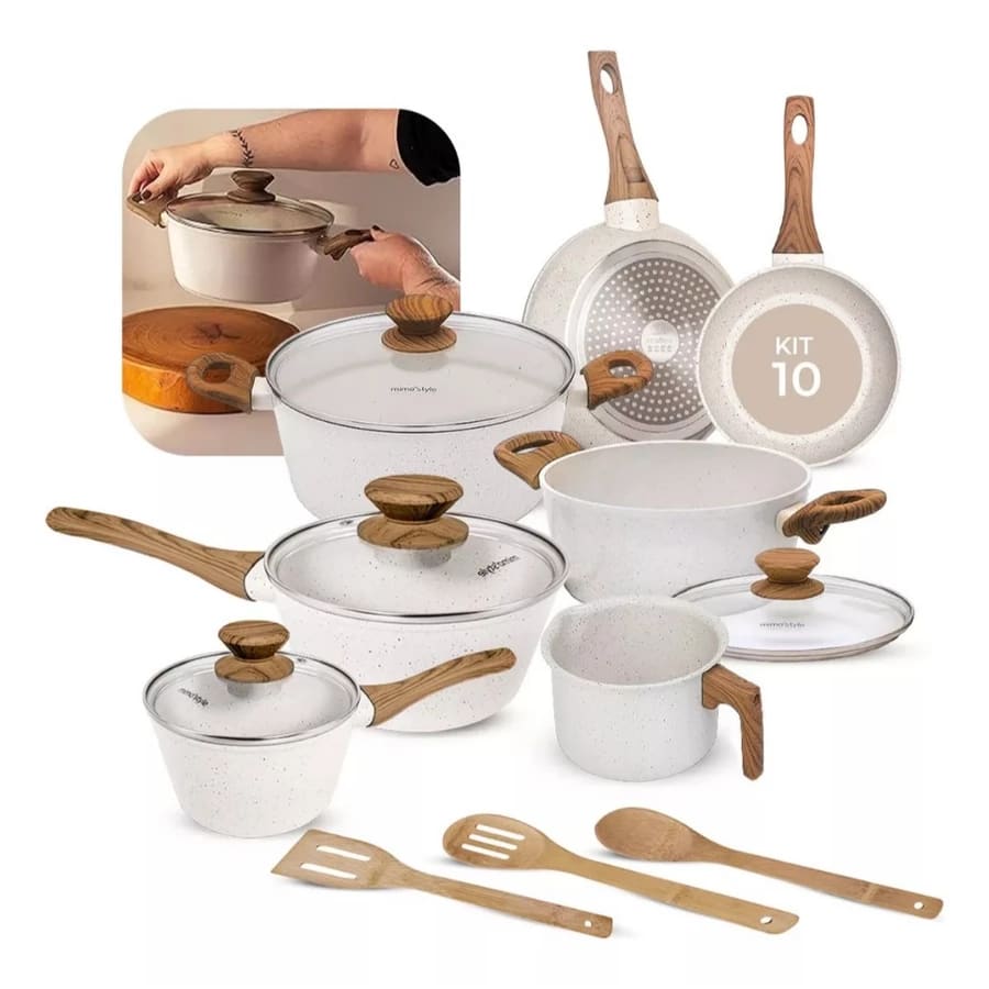 Jogo de Panelas 10 Pe�as para Indu��o com Revestimento Cer�mico M�rmol � Mimo Style Premium