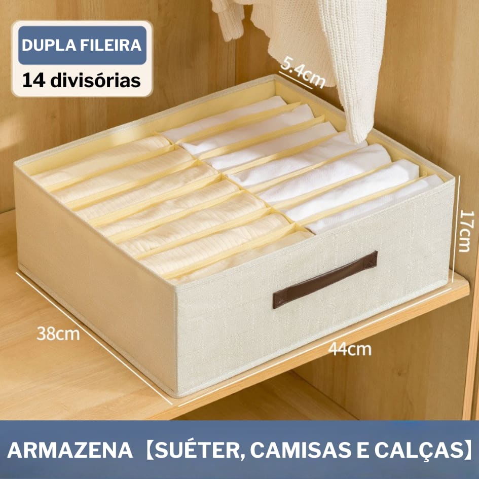 Organizador de Gavetas/Calça/Roupa com 14 Divisórias/16 Divisórias — Ideal para Jeans e Roupas Dobráveis OG-40-ND