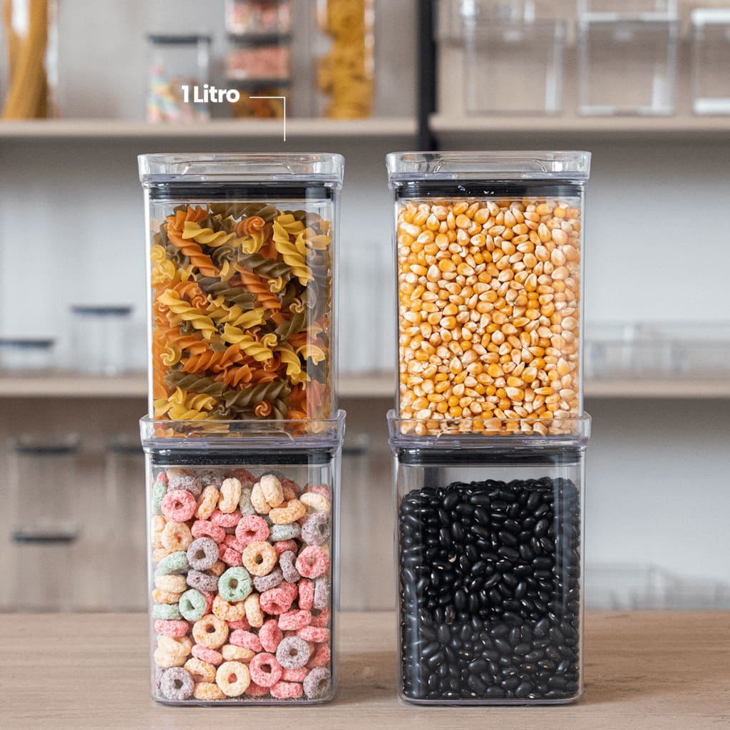 Escolha Seu Kit Potes Herméticos para Mantimentos de Cozinha Alimentos Armário Acrílico Plástico