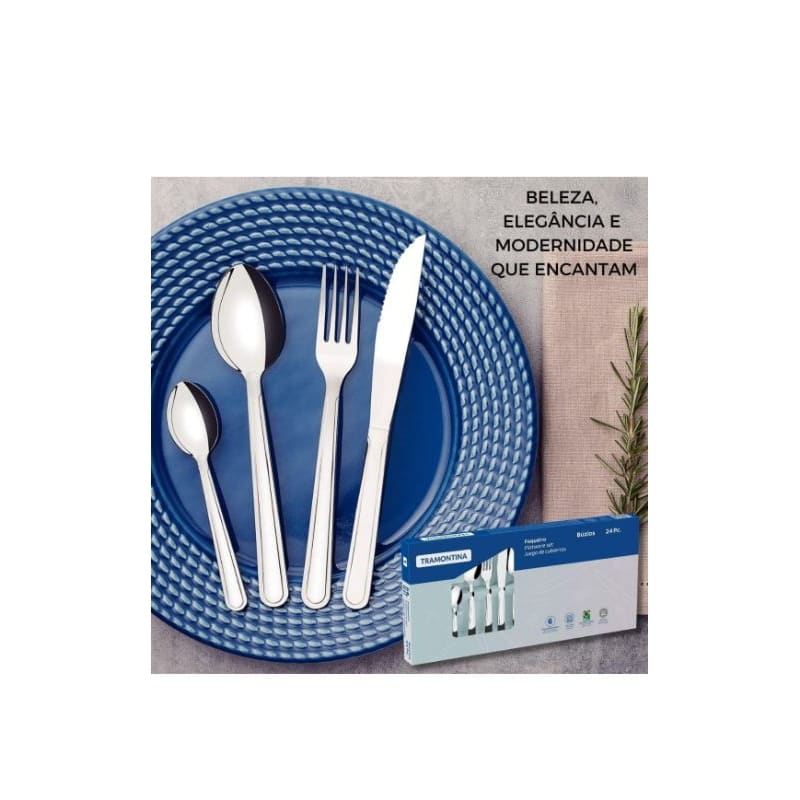 Faqueiro Jogo de Talheres Búzios 24 peças Faqueiro Tramontina Aço Inox Tramontina utensílios cozinha