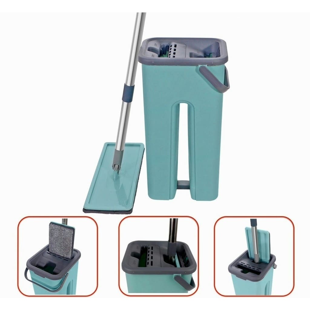 Mop Flat Esfregão Com Balde Rodo Mágico Lava Seca Tira Pó + 4 Refil