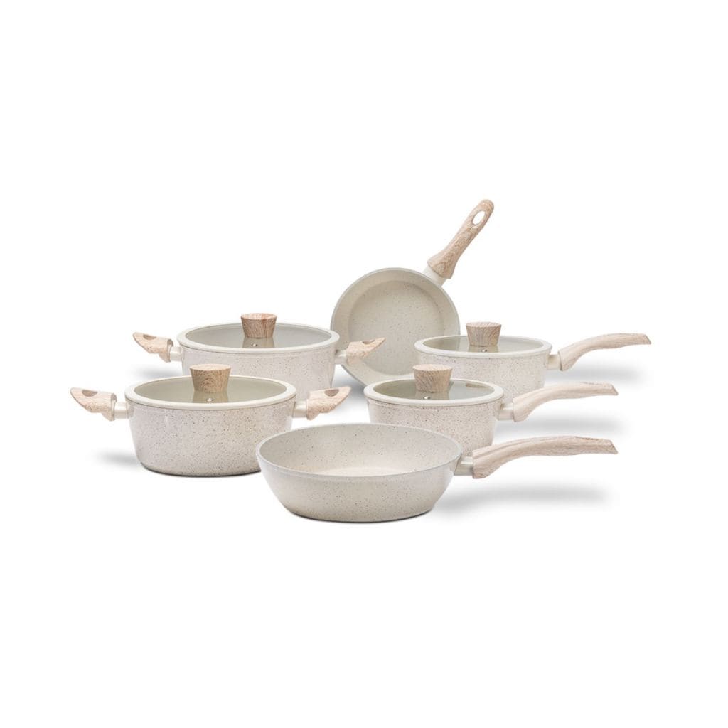 Jogo de Panelas 6 Peças Brinox Antiaderente Ceramic Life Sirius Vanilla e Preto - Com Indução