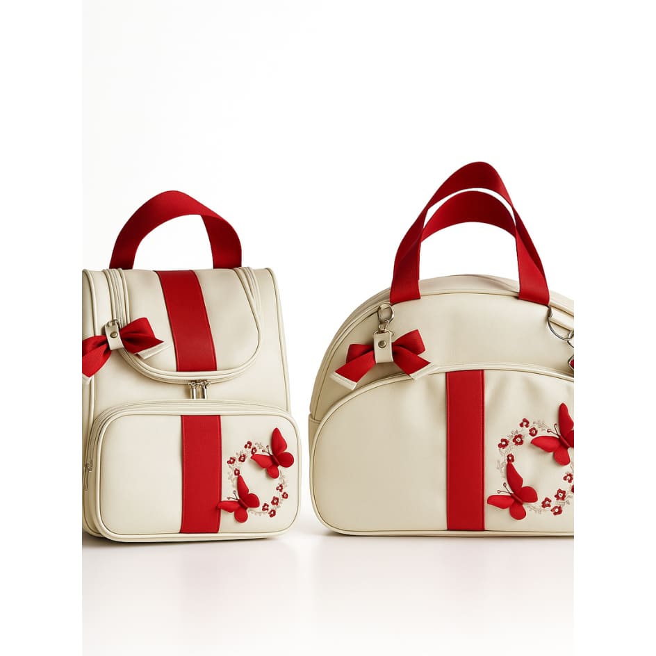 Bolsa Maternidade Luxo kit Bordado 2 Peças Menino / Menina BORBOLETAS 3D / SAFARI Mamãe e bebê