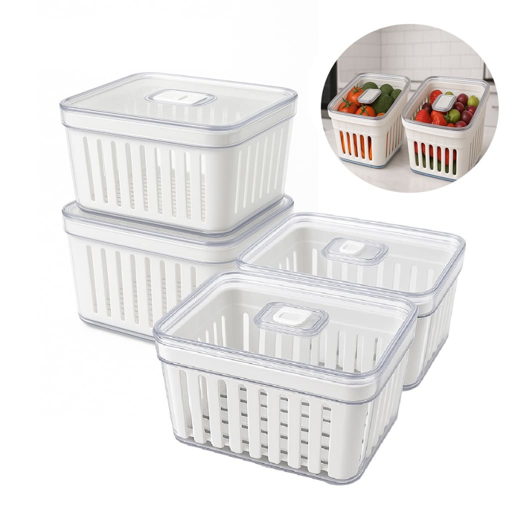 Organizador de Geladeira 3,8 Litros Cesto Com Tampa Multiuso Alimentos Verduras e Vegetais