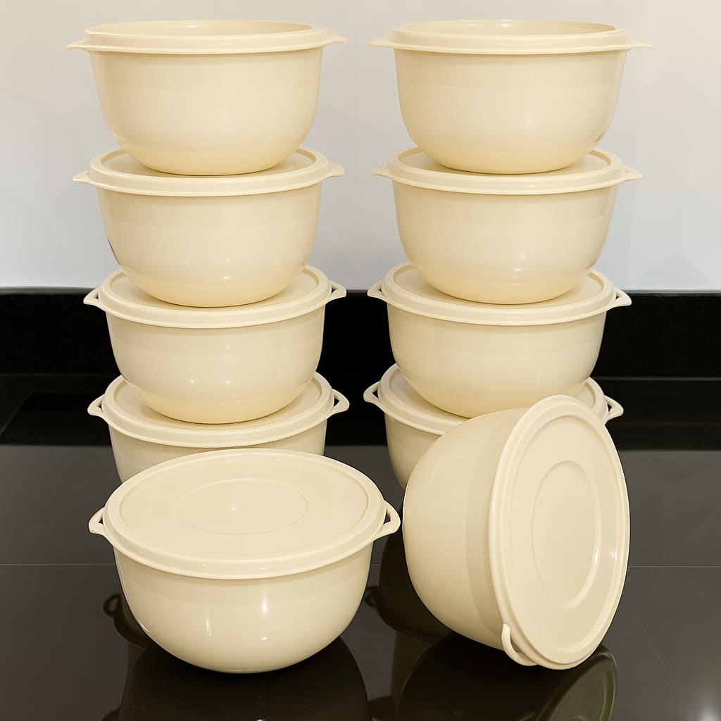 Kit 10 Potes Bowl 1300ml Plástico com Tampa – Marmita Cozinha, Freezer, Micro-ondas e Lava-Louças.
