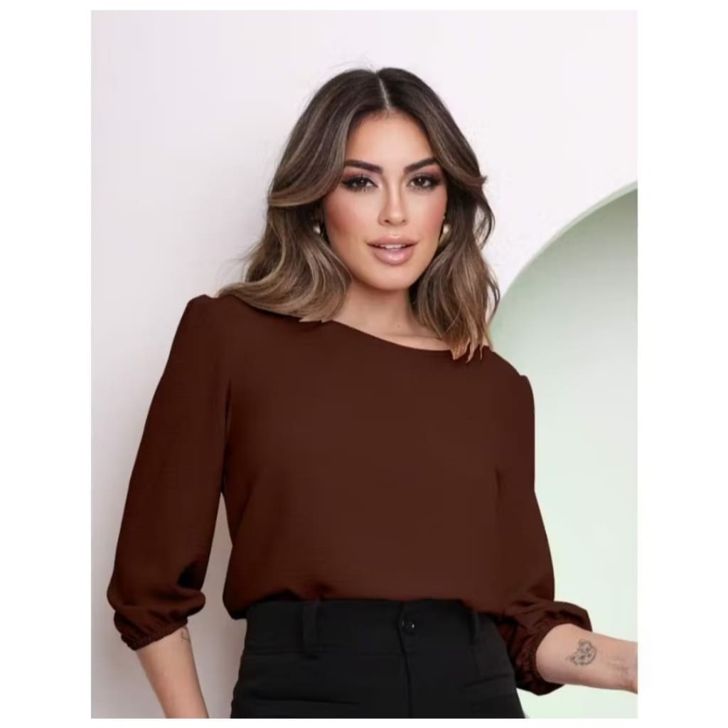 Blusa Feminina Alfaiataria Elegante Social Basica MANGA 3/4