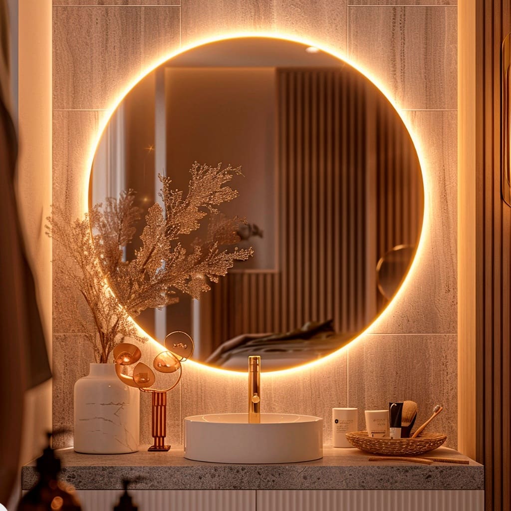 Espelho Decorativo Redondo c/ Led + Suporte