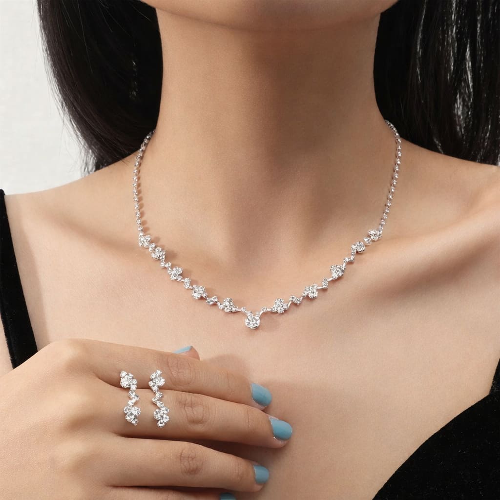 Conjunto Feminino De Colar Com Pingente De Liga E Brincos Para Casamento Conjunto De Joias 2 Em 1