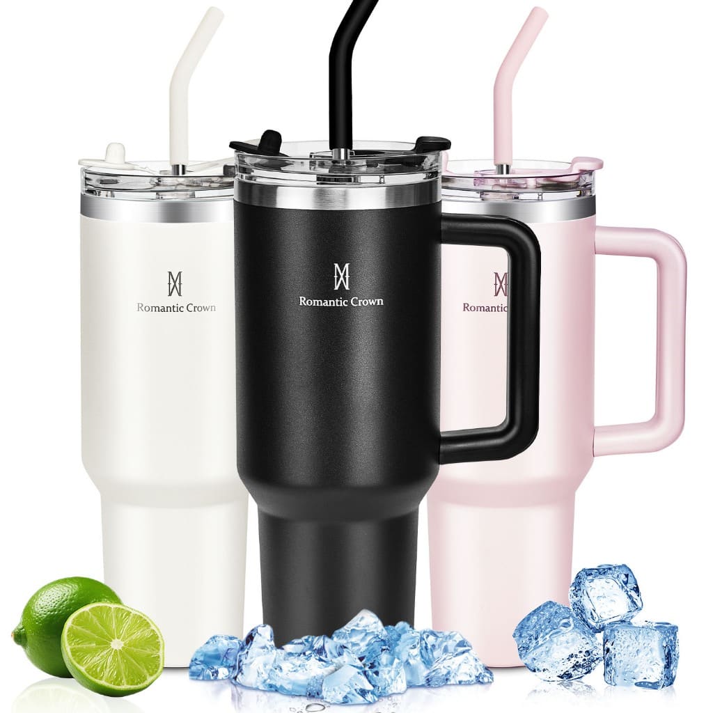 ROMANTIC CROWN Copo Térmico Inox Portátil 600/1200ml Garrafa Térmica Inoxidável com Tampa e Canudo