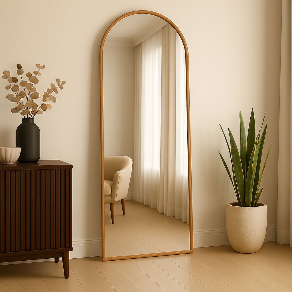 Espelho Corpo Inteiro 40cm x 110cm Grande De Chão Portal Moldura Couro Decoração Sala Loja Closet