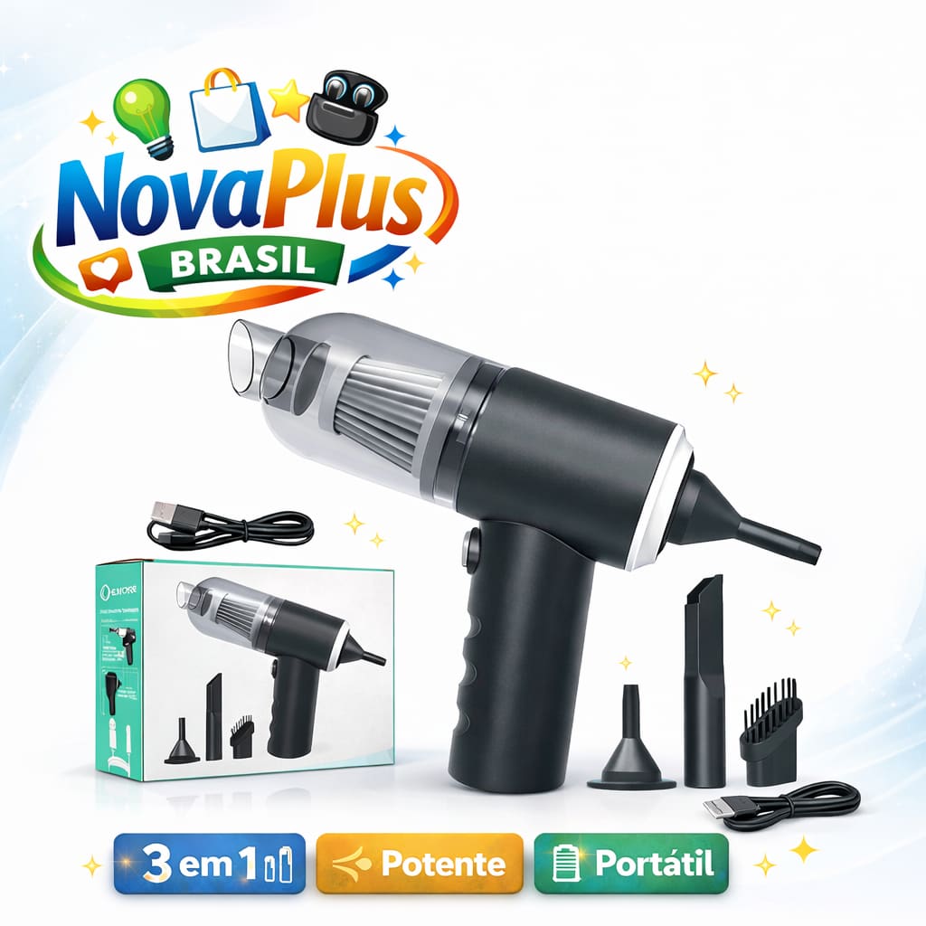 Aspirador Portátil Inteligente Sem Fio Recarregável | Limpeza Rápida e Precisa para Carro e Casa