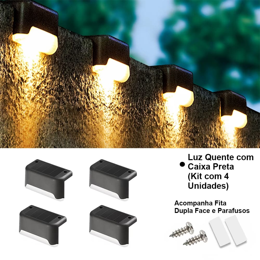 Kit 4/8/12 Luminária Solar LED Para Escada Parede Jardim IP65 Luz Automática Externa