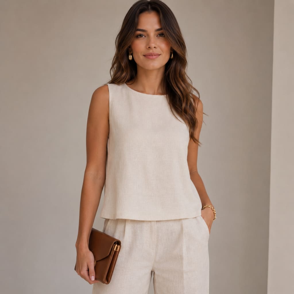 Blusa Feminina Alfaiataria Social no Linho Regata Elegante