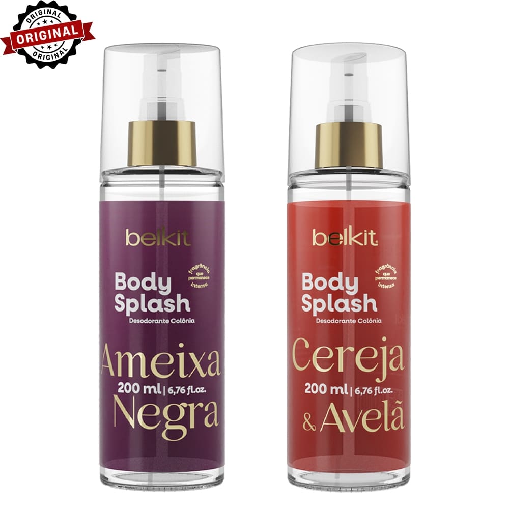 Kit 2 Body Splash Ameixa Negra, Maracujá ou Cereja 200ml BELKIT Alta Projeção e Fixação
