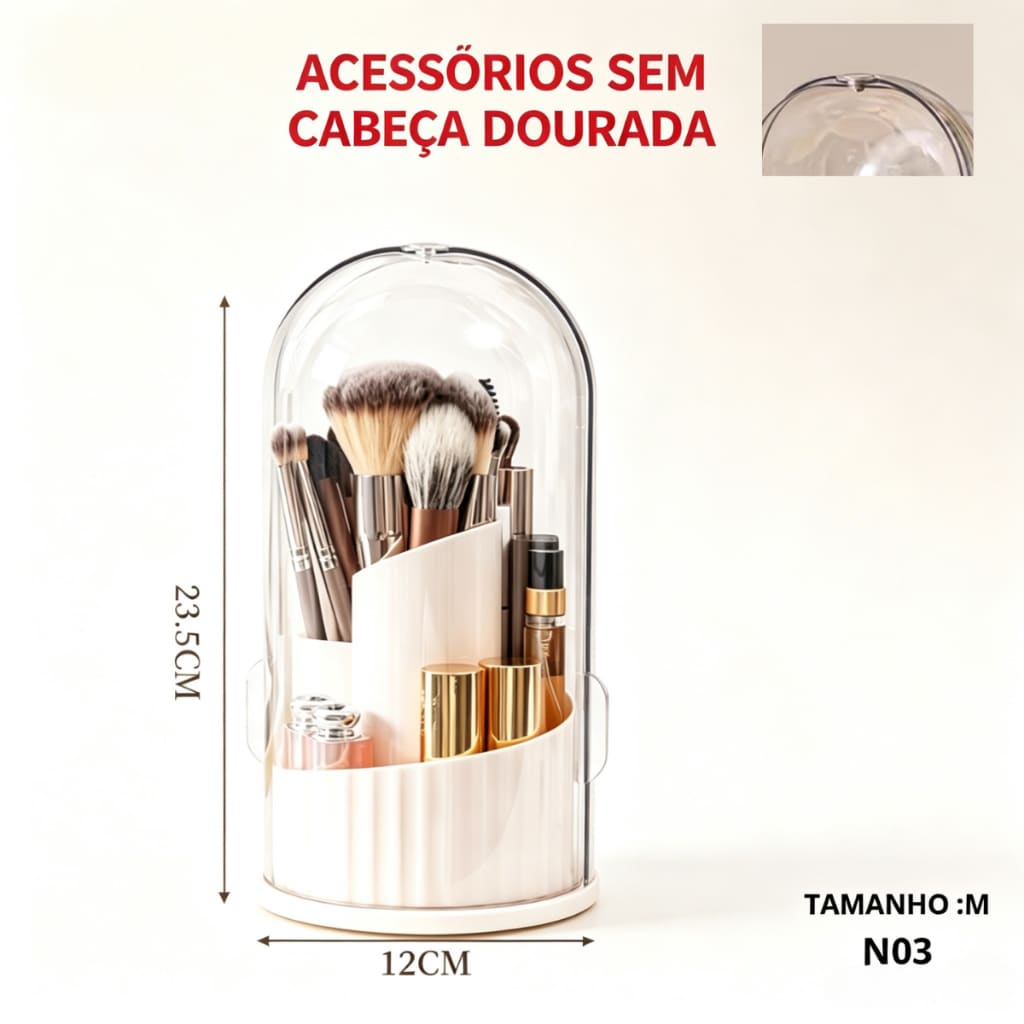 Organizador de Banheiro com Tampa Deslizante e Base Rotativa – 3 Espaços para Escovas de Dentes