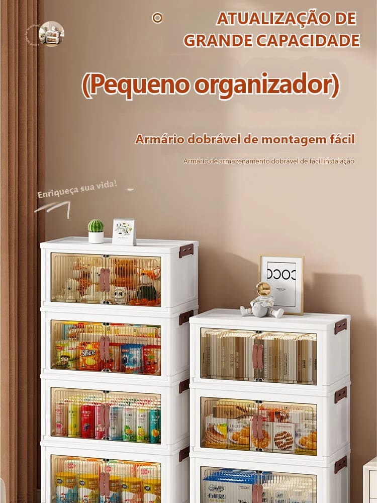 Armário Organizador Dobrável Empilhável – Gavetas Transparentes com Rodas