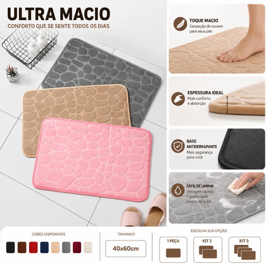 Tapete de Banheiro em Relevo 60 × 40 cm – Antiderrapante