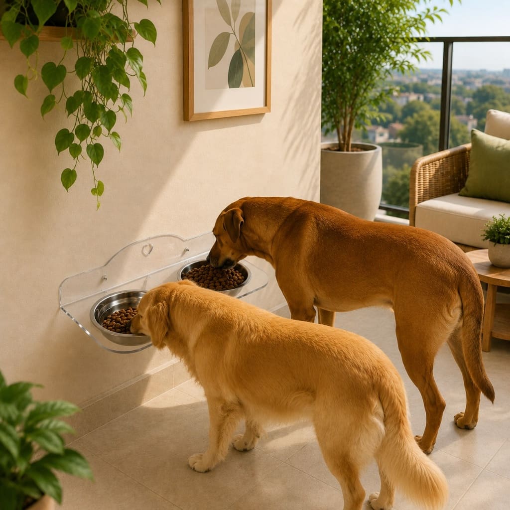 Comedouro Bebedouro Duplo de Acrilico De Parede Para Cachorro Pet Com tigelas inox