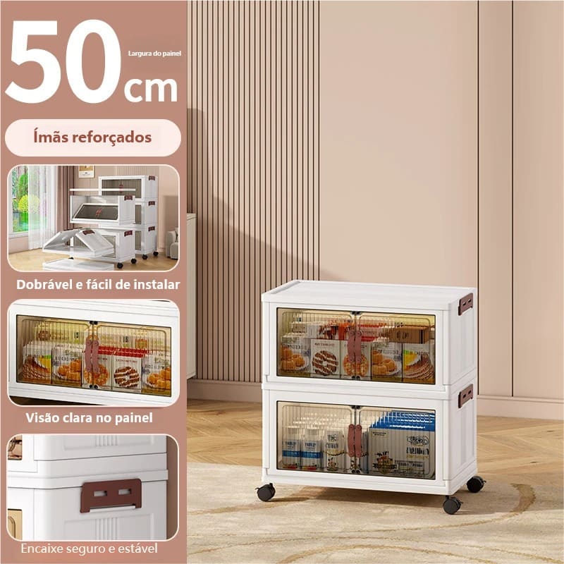 Armário Organizador Dobrável Empilhável – Gavetas Transparentes com Rodas