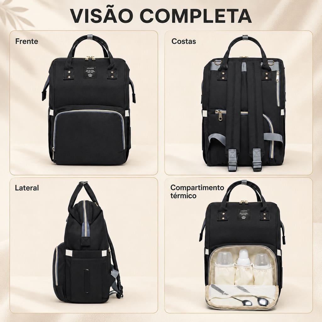 Mochila Bolsa Maternidade Lequeen Original Porta mamadeira Fralda Menina Menino