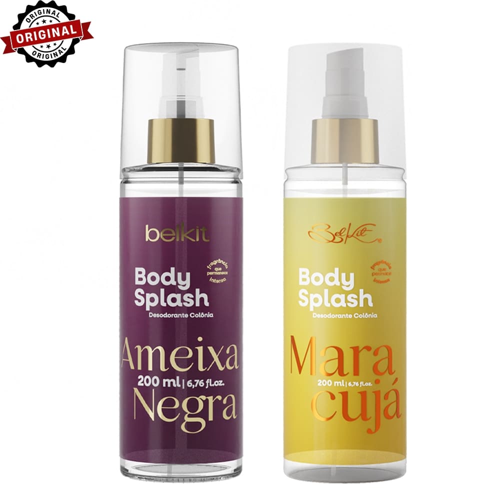 Kit 2 Body Splash Ameixa Negra, Maracujá ou Cereja 200ml BELKIT Alta Projeção e Fixação