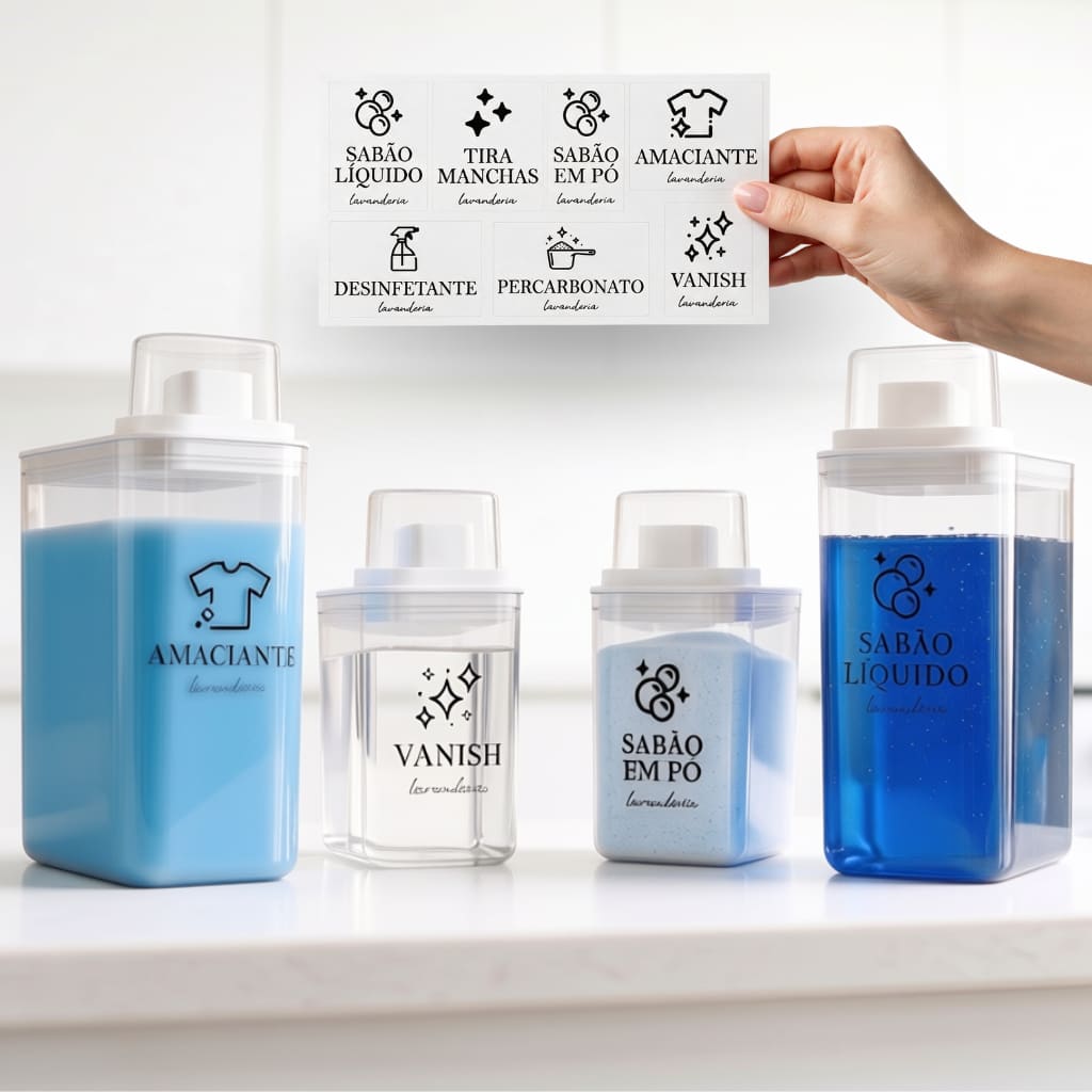 Dispensers Lavanderia 1,5L e 2,3L - Amaciante, Sabão em Pó, Sabão Líquido, Tira Manchas kit/individ