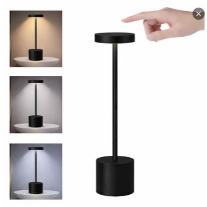 Luminária de Mesa Touch Recarregável – Dimerizável, 3 Tons de Luz