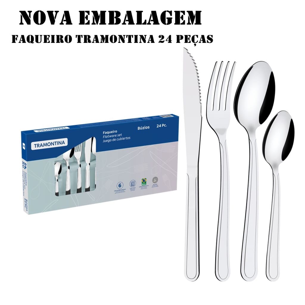 Faqueiro Jogo de Talheres Búzios 24 peças Faqueiro Tramontina Aço Inox Tramontina utensílios cozinha
