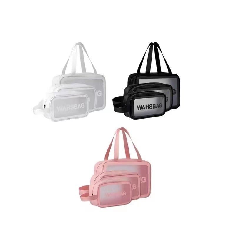 Kit 3 Necessaire Maquiagem Transparente WashBag - A Prova De Água