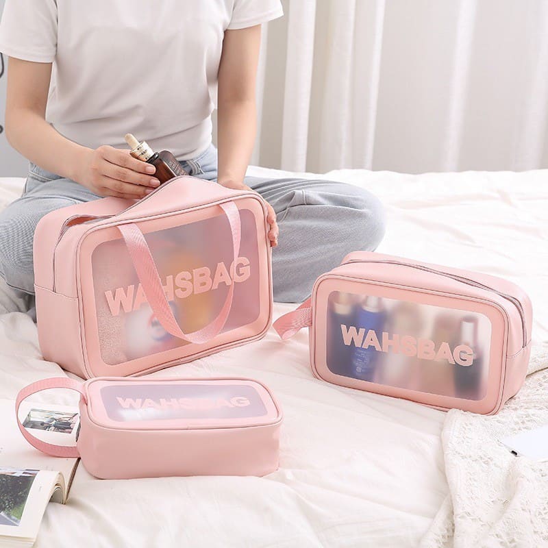 Kit 3 Necessaires Organizadoras Transparentes para Maquiagem e Viagem