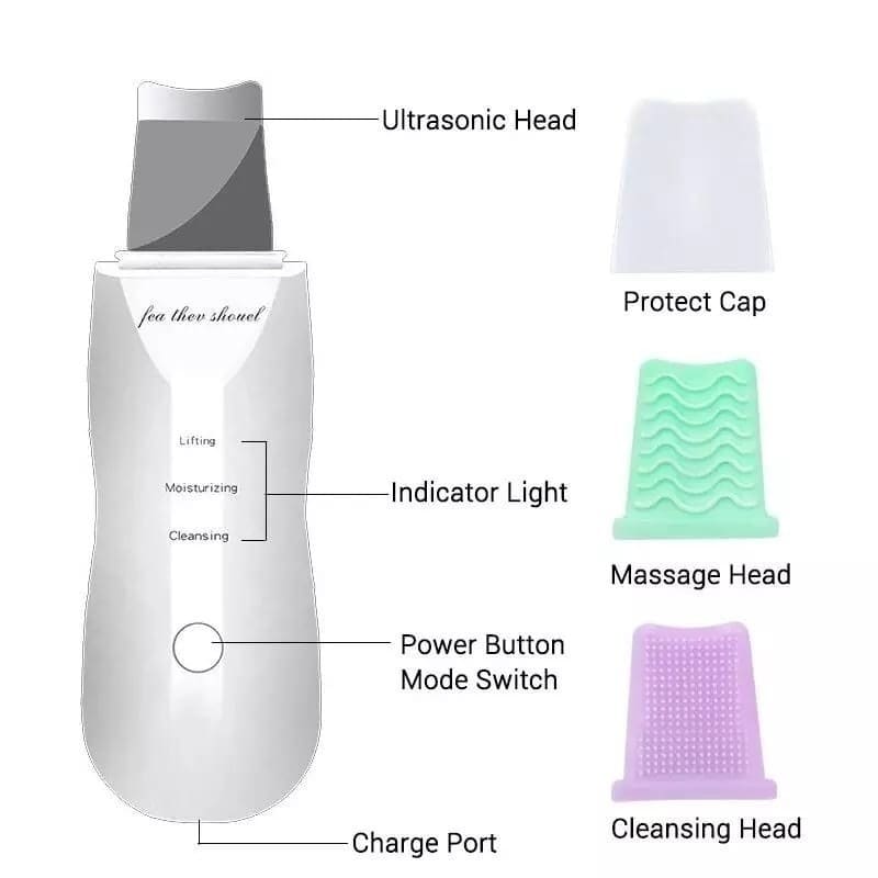Aparelho Peeling Ultrassônico Limpeza Facial Profunda Removedor de Cravos Esfoliante Facial Antirrugas Recarregável USB