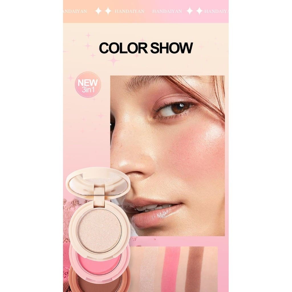 3 Em 1 Paleta De Maquiagem Facial Multifuncional Feminina Com Destaque Mate Blush Contorno Perolado Brilhante